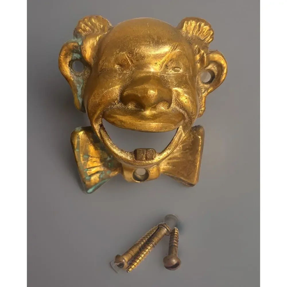 Vintage Brass Smiley Mr Pop Clown Wall Mount Bottle Opener Tooth Heavy w/ Screws